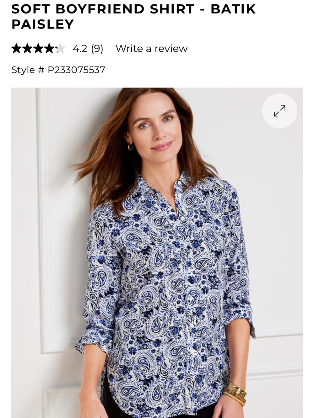 Talbots Blue and White Paisley Button-Down Shirt